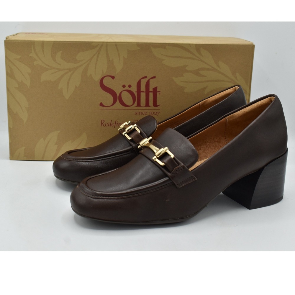 Sofft Casandra Heeled Loafers Womens 7 Espresso Brown Leather Horsebit Pumps